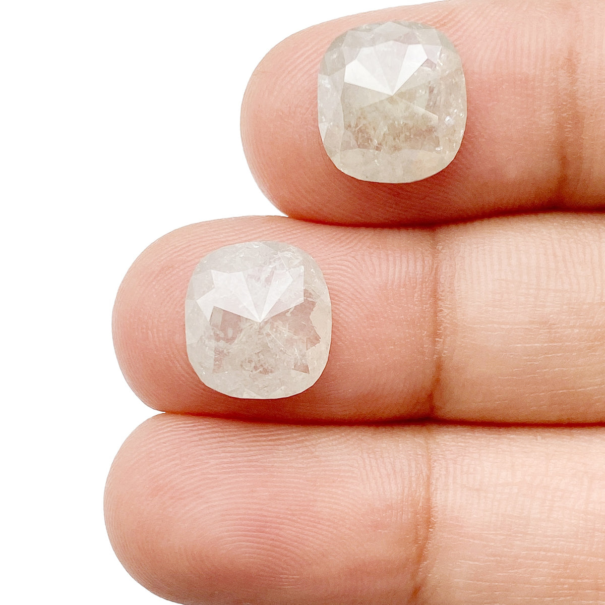 6.15cttw | Salt & Pepper Cushion Shape Rose Cut Diamond Matched Pair - Modern Rustic Diamond