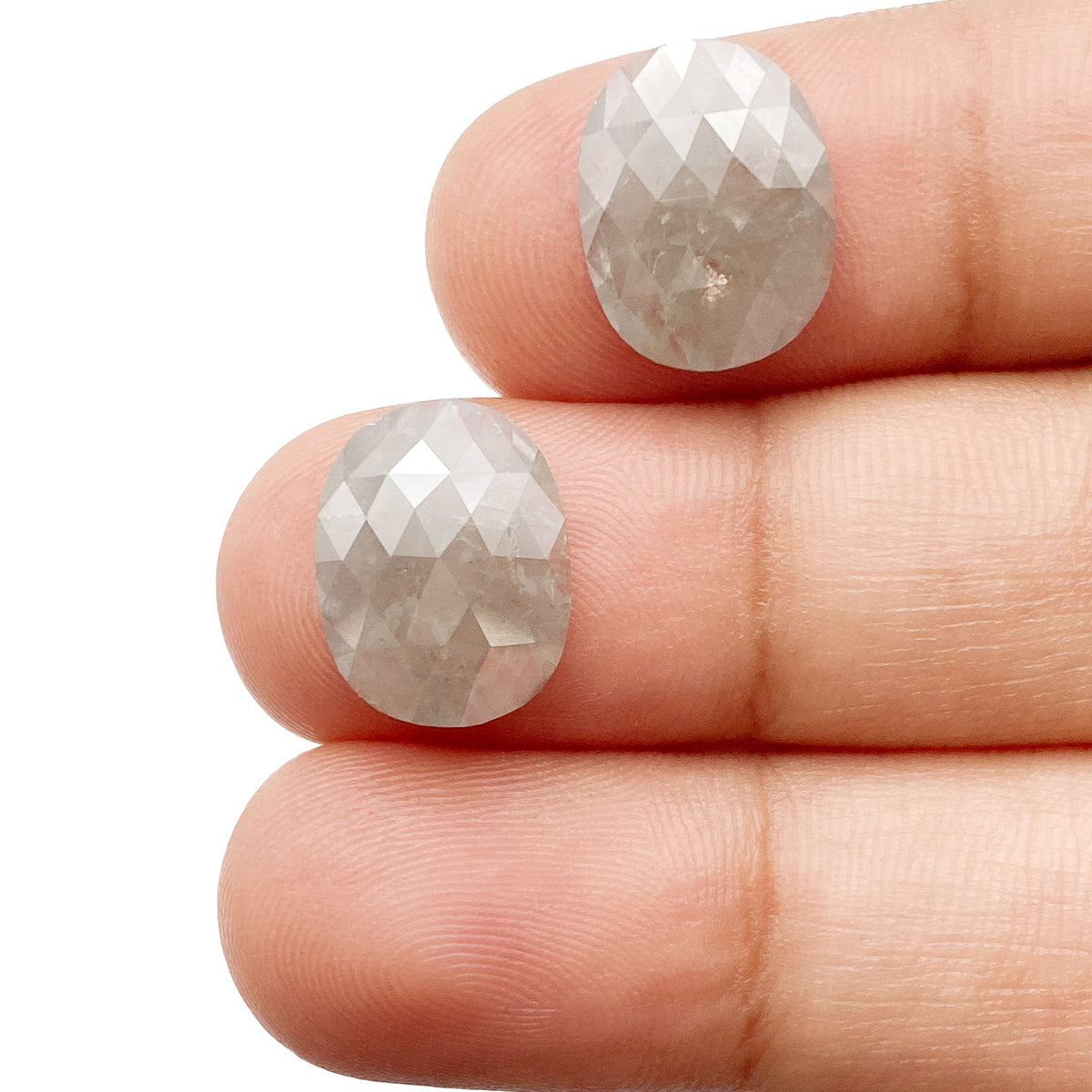 6.38cttw | Salt & Pepper Oval Shape Rose Cut Diamond Matched Pair - Modern Rustic Diamond