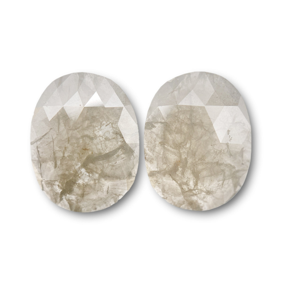 6.38cttw | Salt & Pepper Oval Shape Rose Cut Diamond Matched Pair - Modern Rustic Diamond