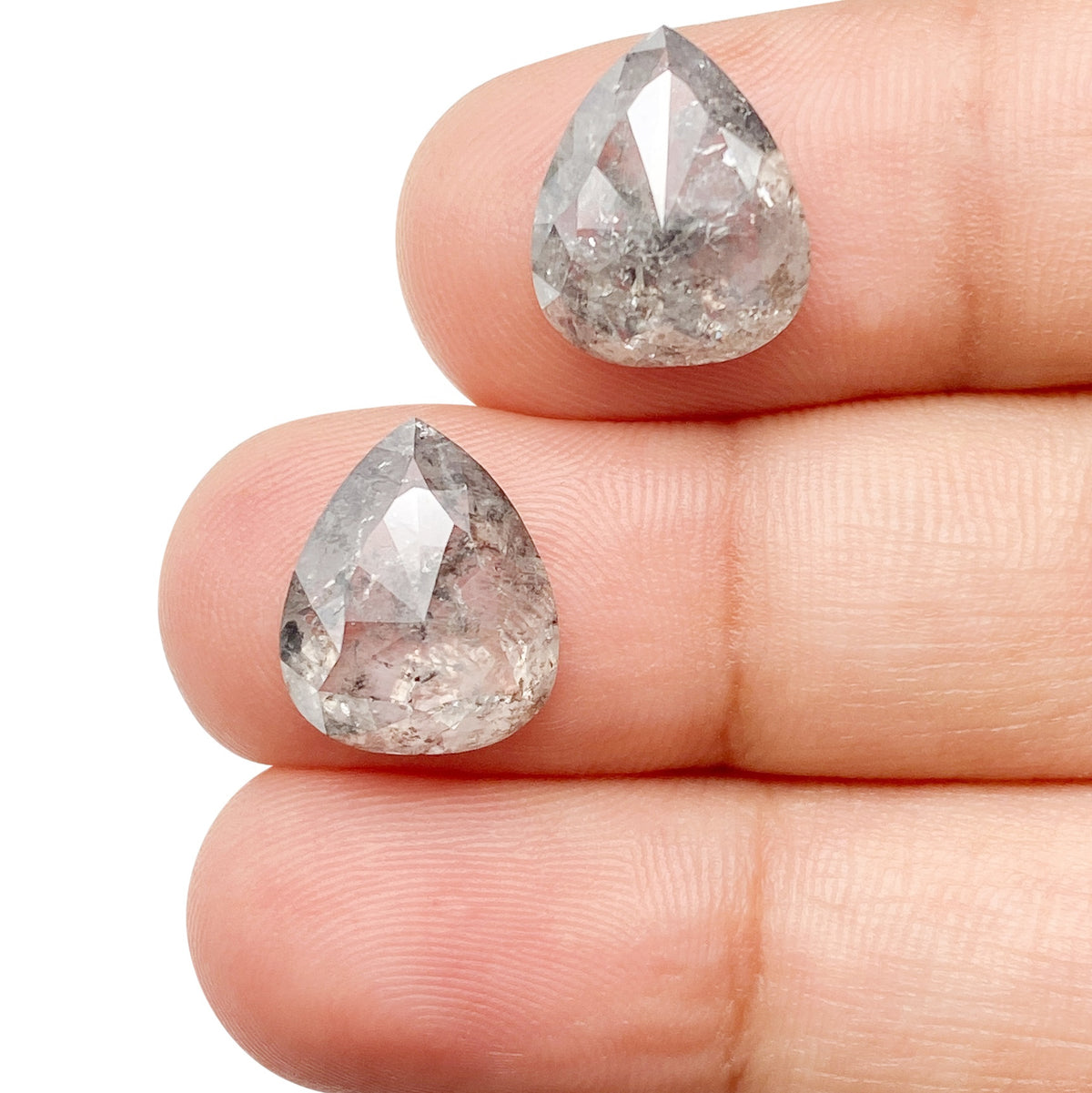 6.44cttw | Salt & Pepper Pear Shape Rose Cut Diamond Matched Pair - Modern Rustic Diamond