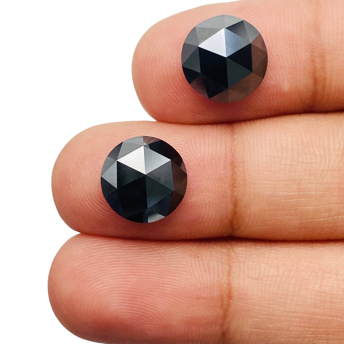 6.55cttw | Black Round Shape Rose Cut Diamond Matched Pair-Modern Rustic Diamond