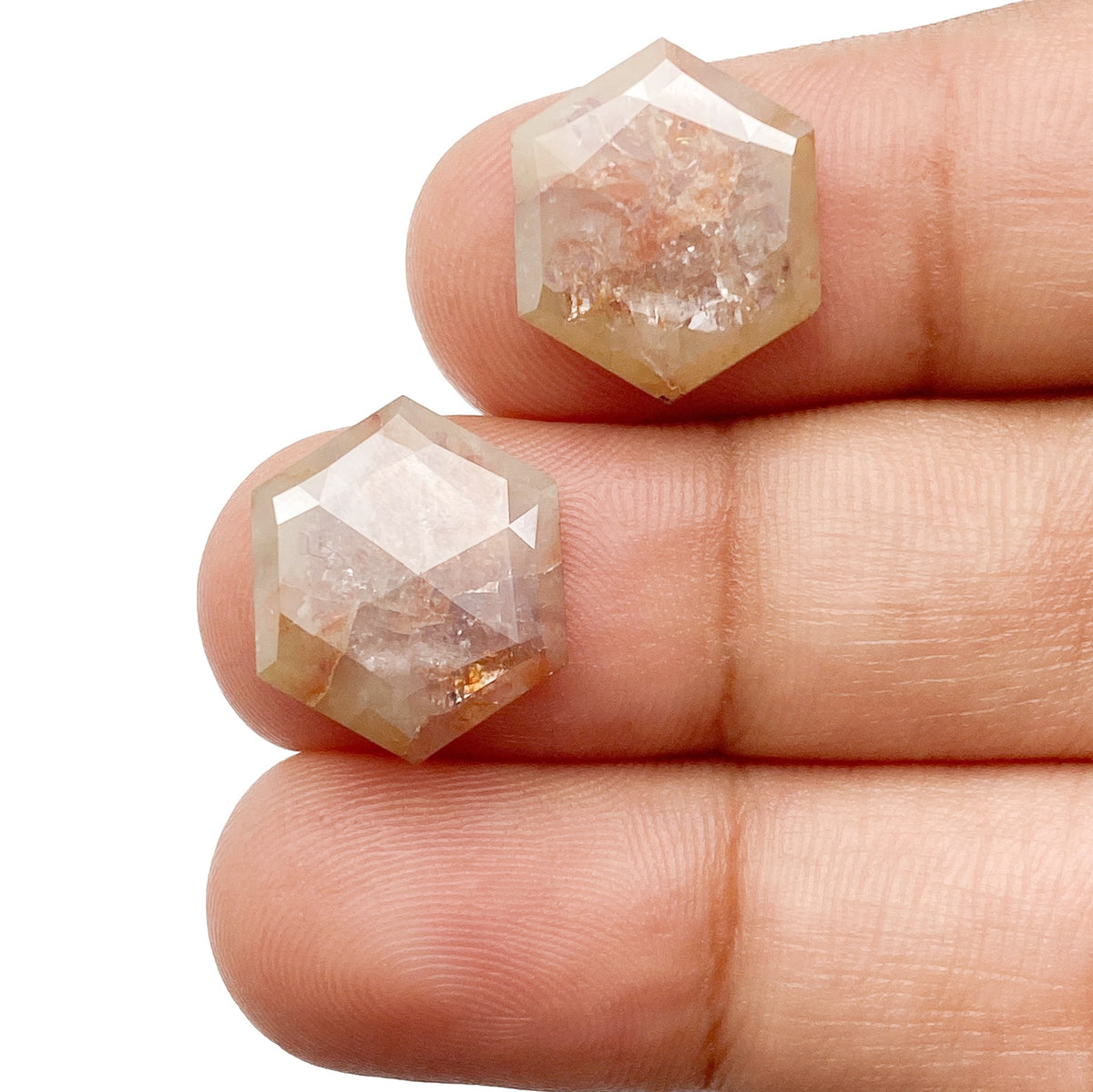 6.60cttw | Salt & Pepper Hexagon Shape Rose Cut Diamond Matched Pair - Modern Rustic Diamond
