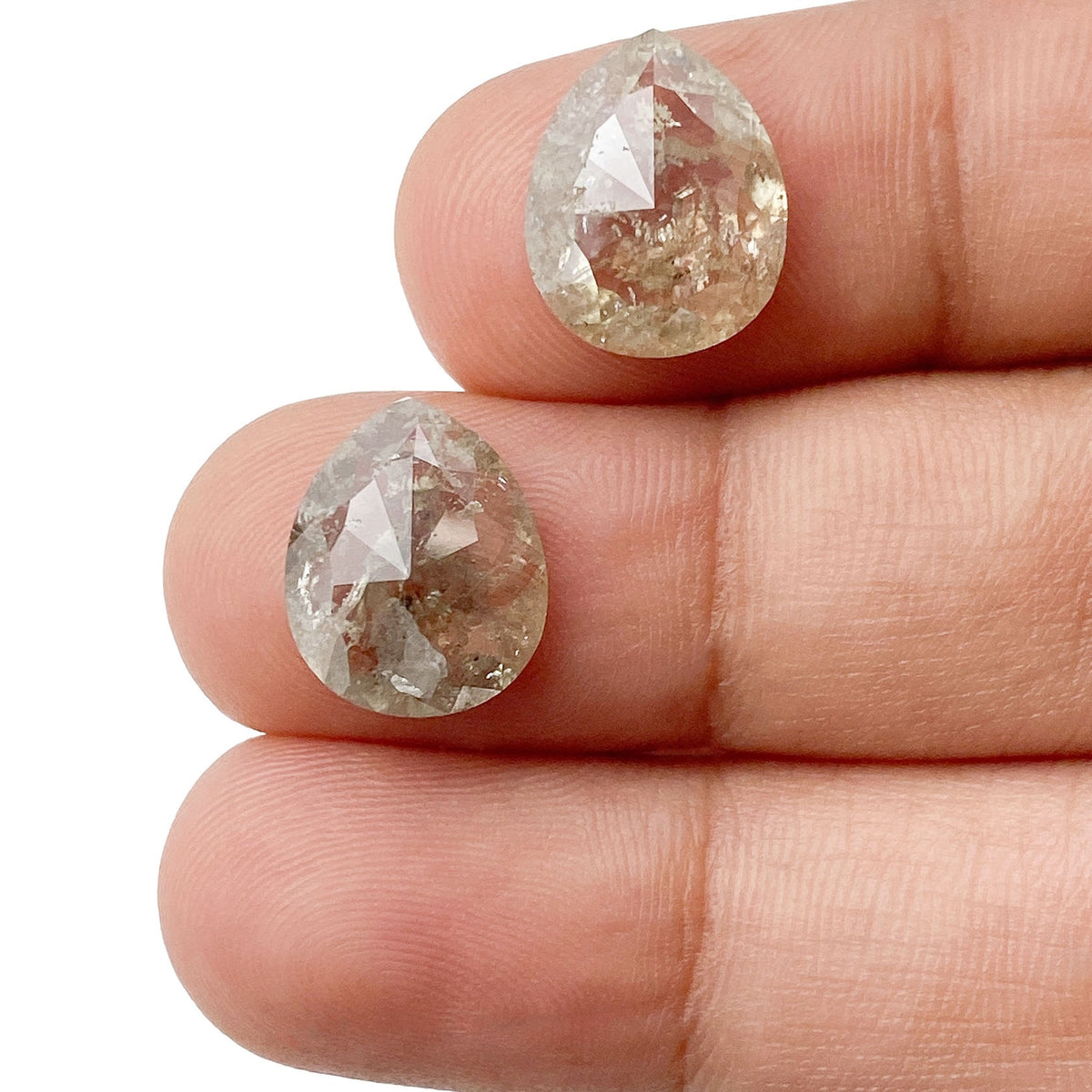 6.79cttw | Salt & Pepper Pear Shape Rose Cut Diamond Matched Pair - Modern Rustic Diamond
