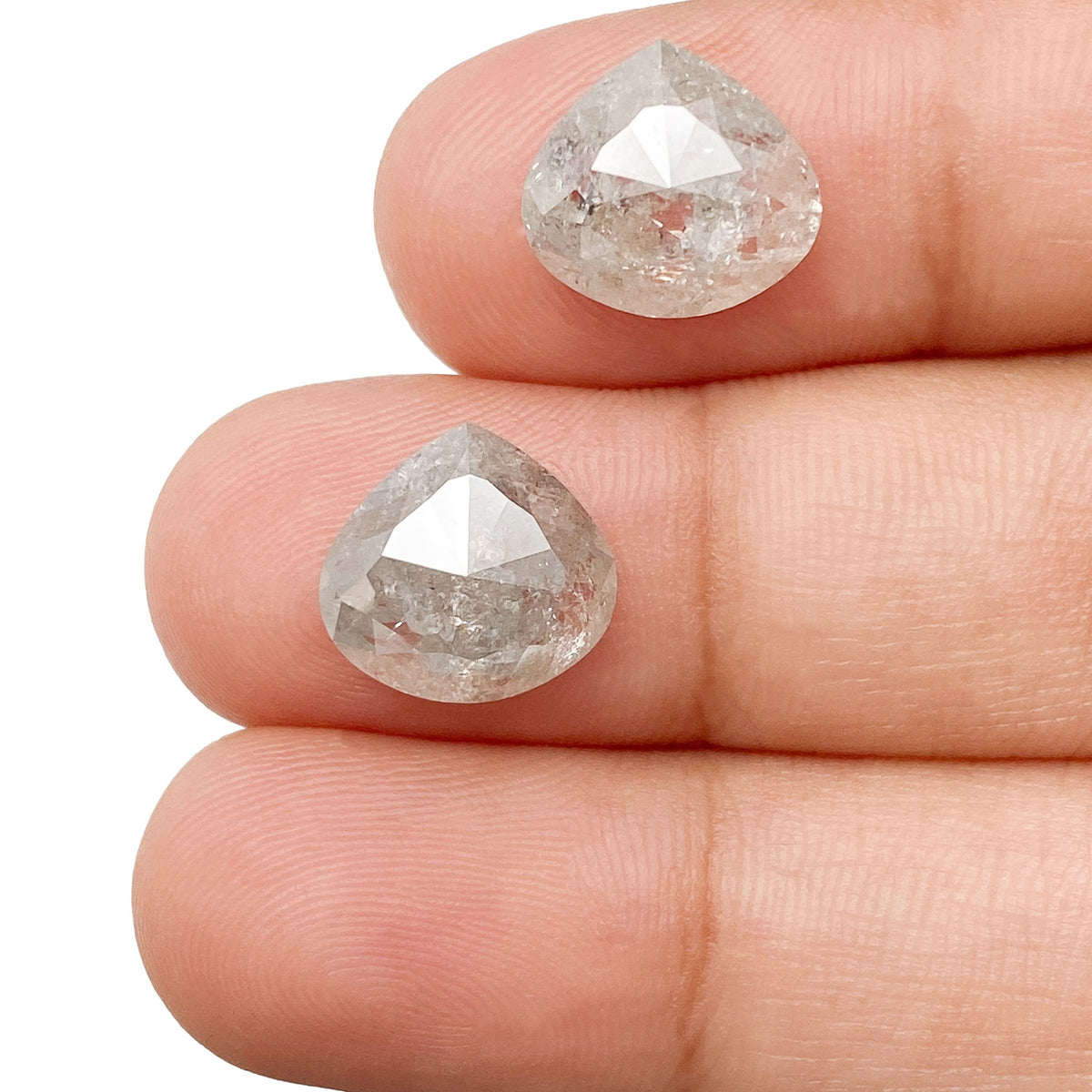 6.83cttw | Rustic  Pear Shape Rose Cut Diamond Matched Pair - Modern Rustic Diamond