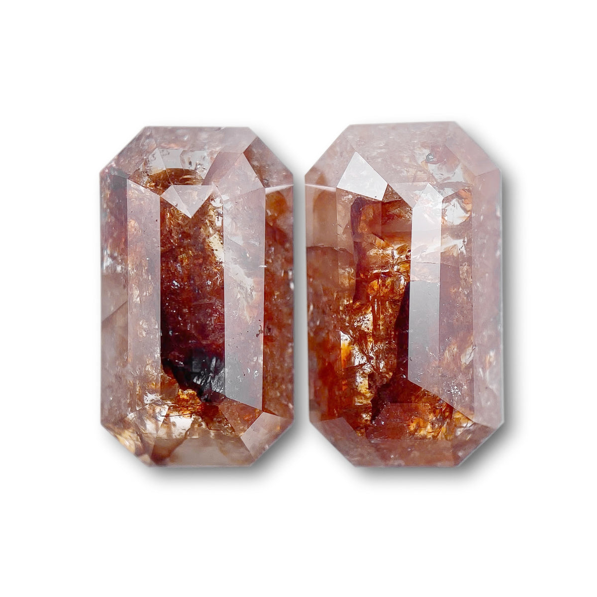 6.84cttw | Rustic  Emerald Shape Rose Cut Diamond Matched Pair - Modern Rustic Diamond