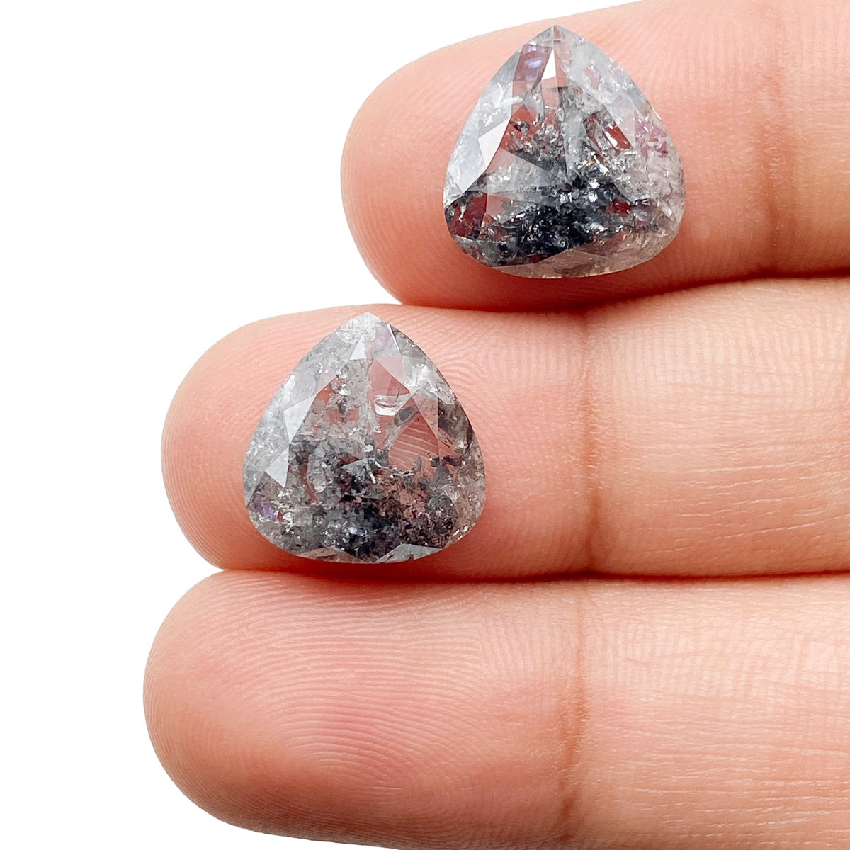 6.86cttw | Salt & Pepper Pear Shape Rose Cut Diamond Matched Pair - Modern Rustic Diamond