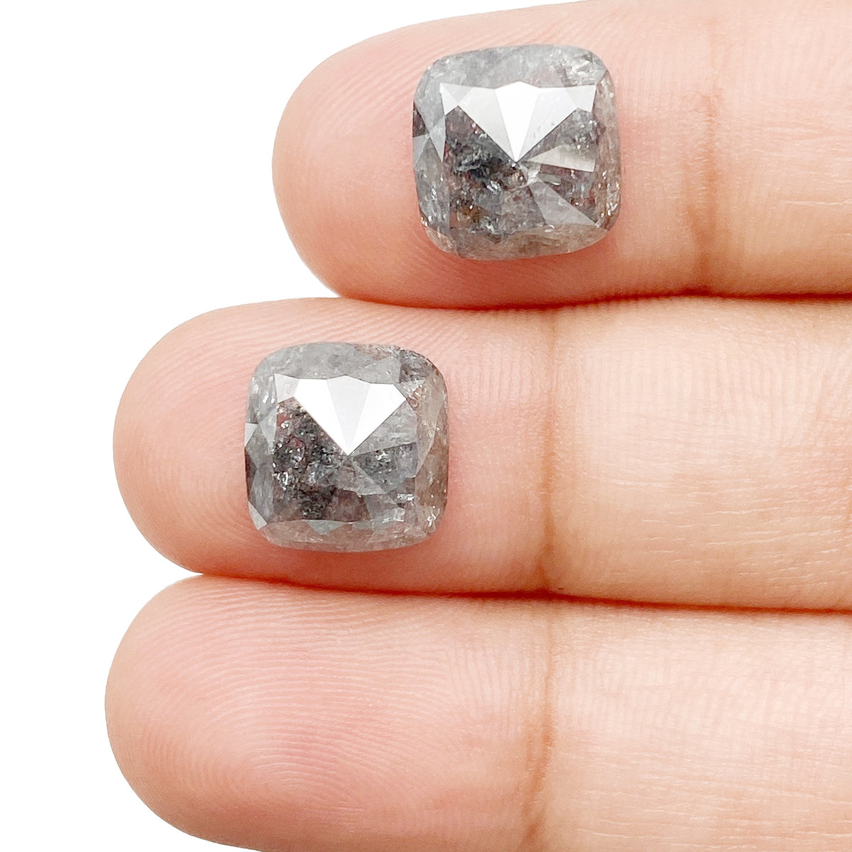 6.96cttw | Rustic  Cushion Shape Rose Cut Diamond Matched Pair - Modern Rustic Diamond