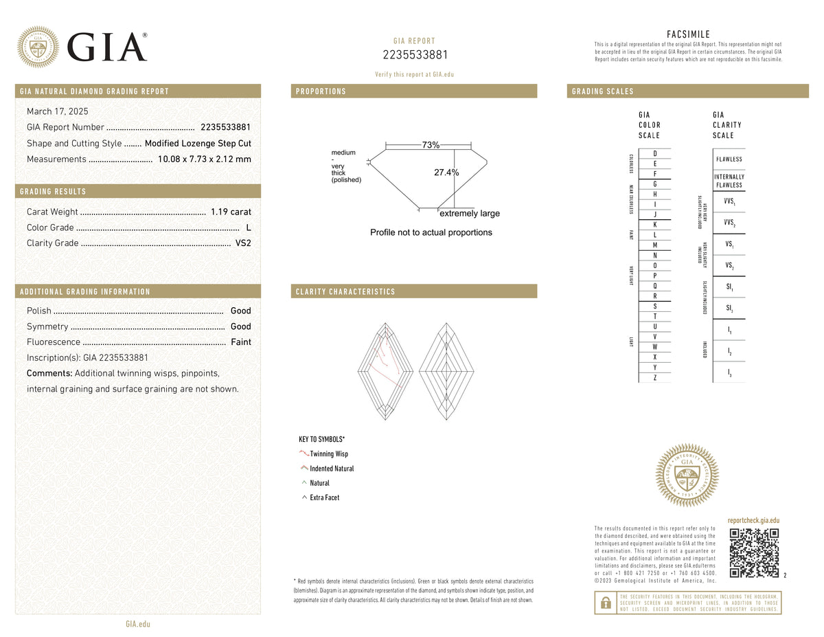 1.19ct | L/VS2 Lozenge Shape Step Cut Diamond (GIA) - Modern Rustic Diamond