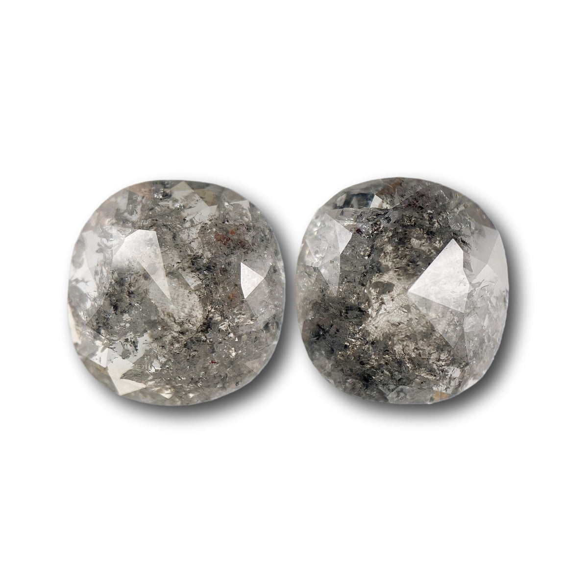 7.03cttw | Salt & Pepper Cushion Shape Rose Cut Diamond Matched Pair - Modern Rustic Diamond