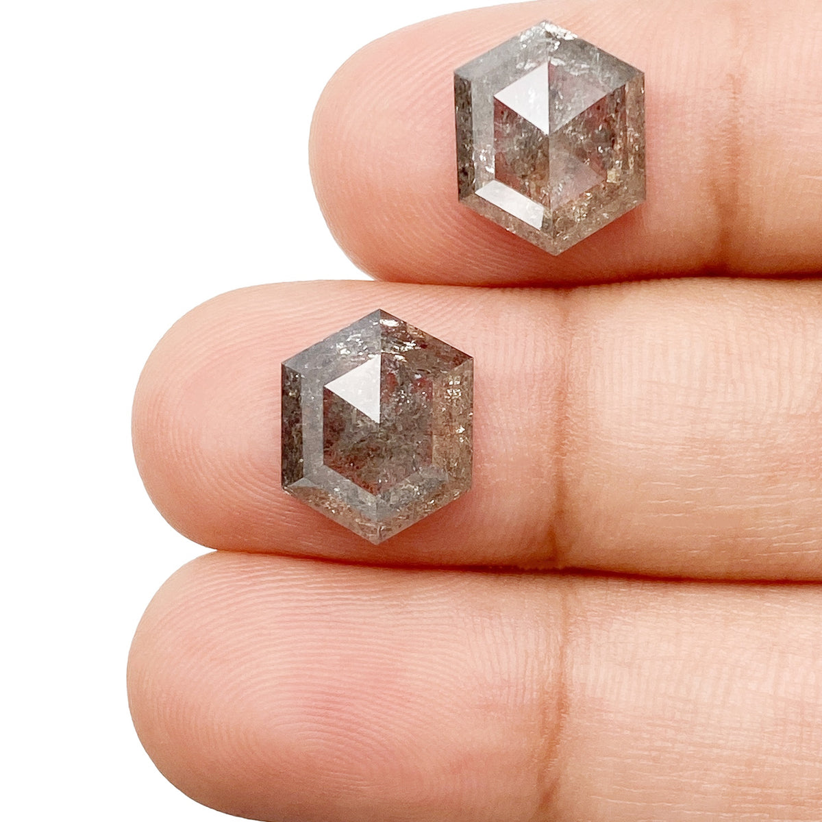 7.05cttw | Rustic Hexagon Shape Rose Cut Diamond Matched Pair - Modern Rustic Diamond