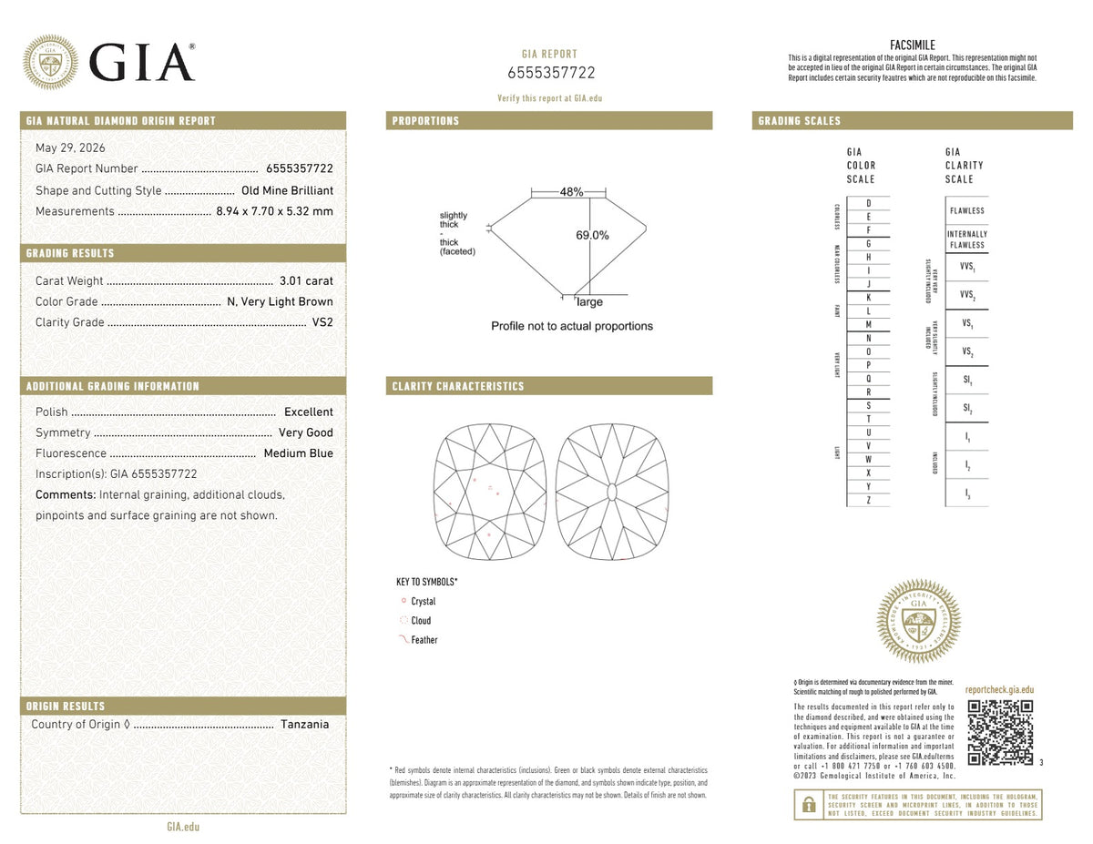 3.01ct | N/VS2 Cushion Shape Old Mine Cut Diamond (GIA) - Modern Rustic Diamond