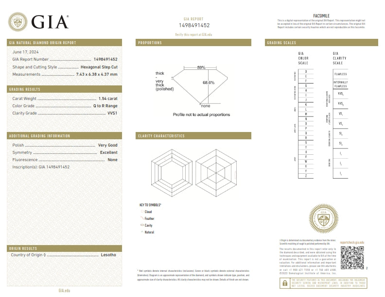 1.54ct | Q-R/VVS1 Hexagon Shape Step Cut Diamond (GIA) - Modern Rustic Diamond