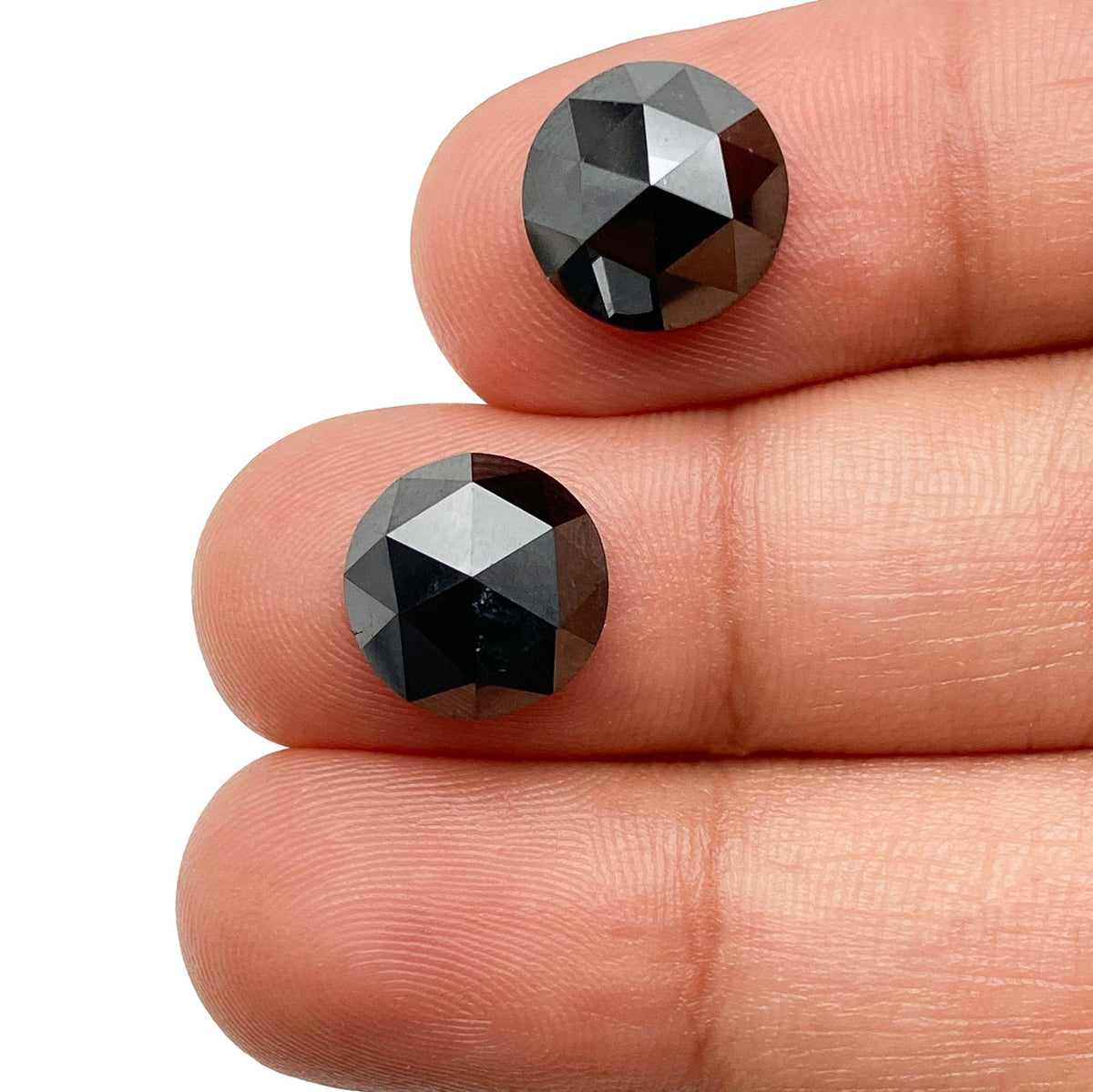 7.14cttw | Black Round Shape Rose Cut Diamond Matched Pair-Modern Rustic Diamond