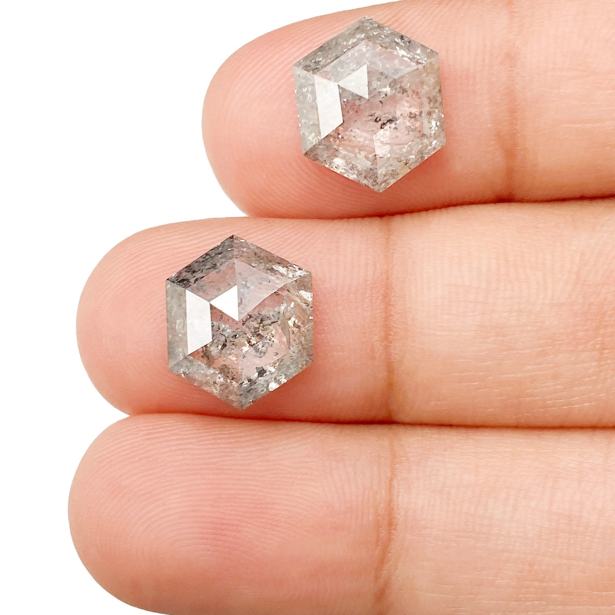 7.19cttw | Rustic Hexagon Shape Rose Cut Diamond Matched Pair - Modern Rustic Diamond