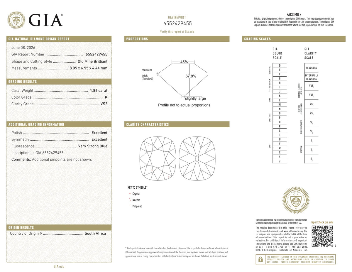 1.86ct | K/VS2 Cushion Shape Old Mine Cut Diamond (GIA) - Modern Rustic Diamond