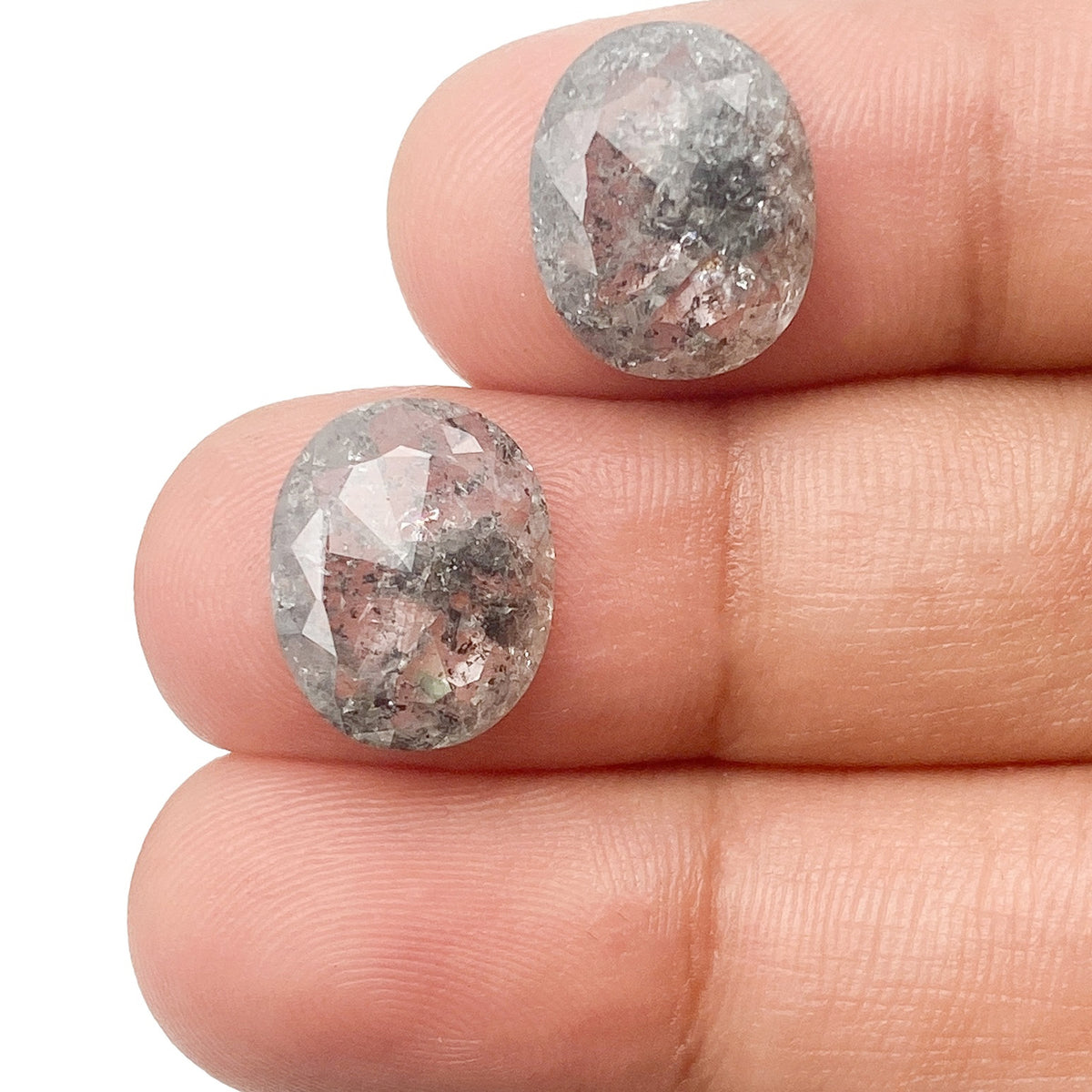 7.20cttw | Salt & Pepper Cushion Shape Rose Cut Diamond Matched Pair - Modern Rustic Diamond