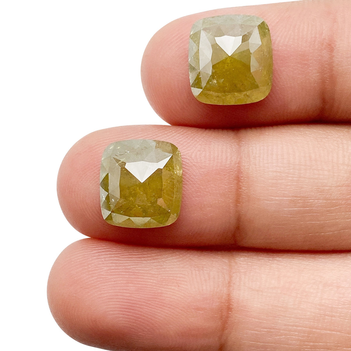 7.34cttw | Salt & Pepper Cushion Shape Rose Cut Diamond Matched Pair - Modern Rustic Diamond