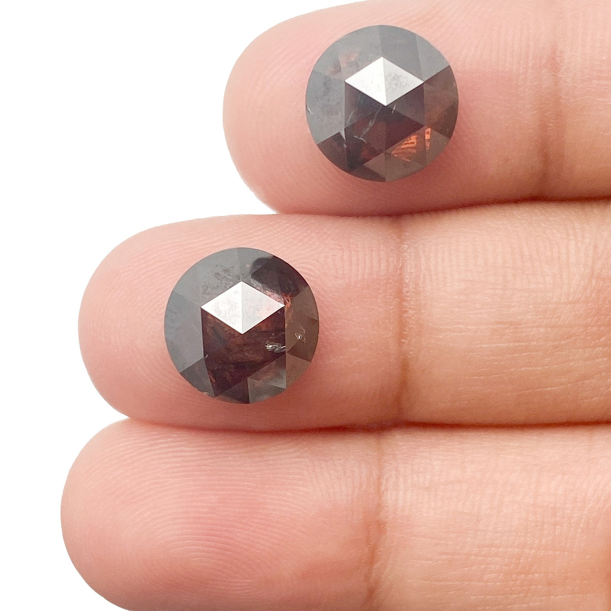 7.36cttw | Salt & Pepper Round Shape Rose Cut Diamond Matched Pair - Modern Rustic Diamond