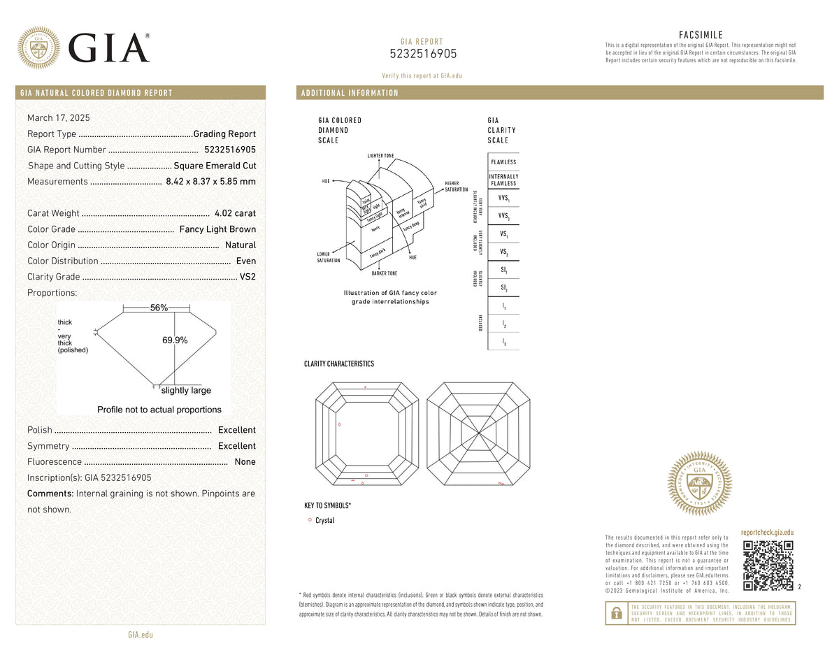 4.02ct | Light Brown VS2 Square Shape Brilliant Cut Diamond (GIA) - Modern Rustic Diamond