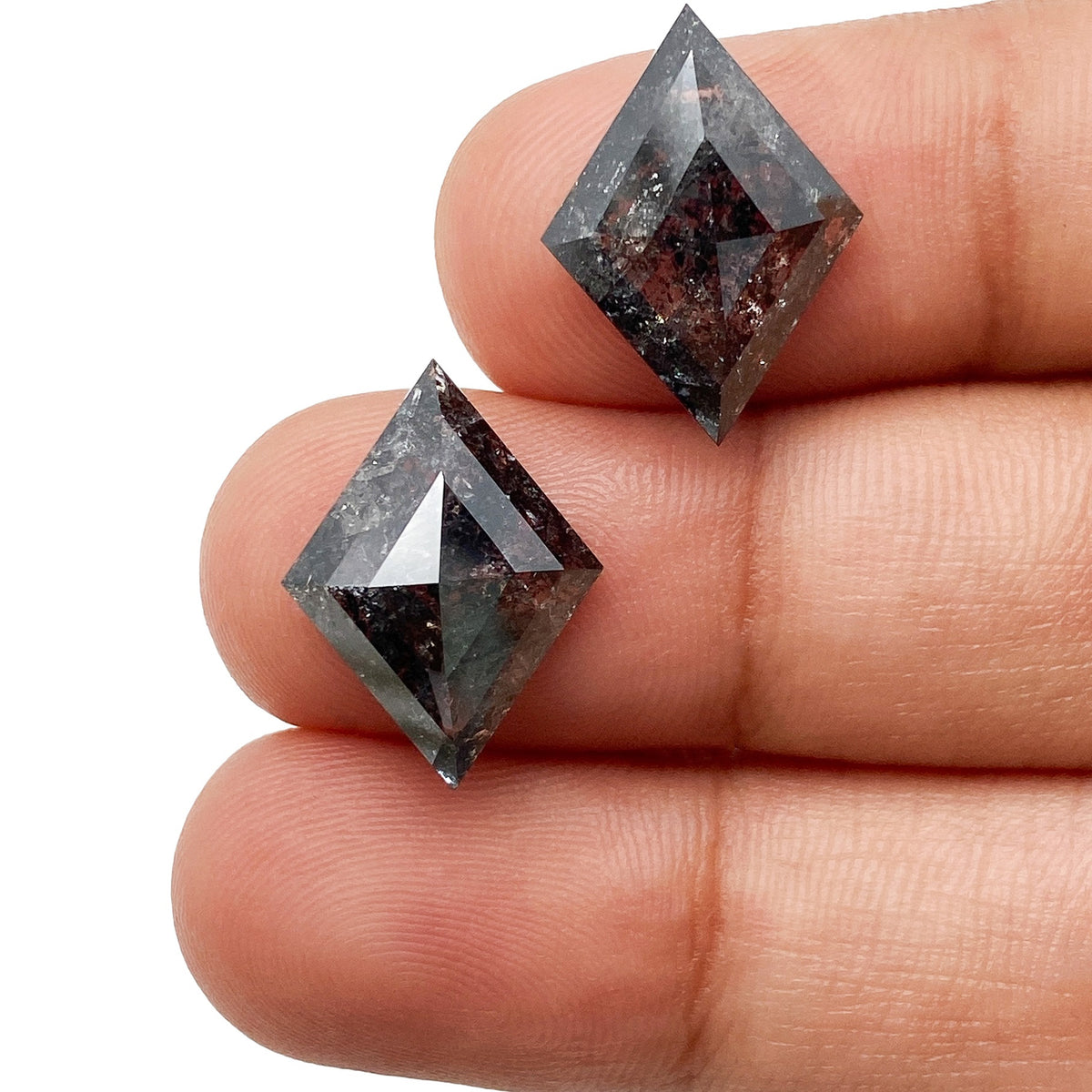 7.41cttw | Rustic Lozenge Shape Rose Cut Diamond Matched Pair - Modern Rustic Diamond
