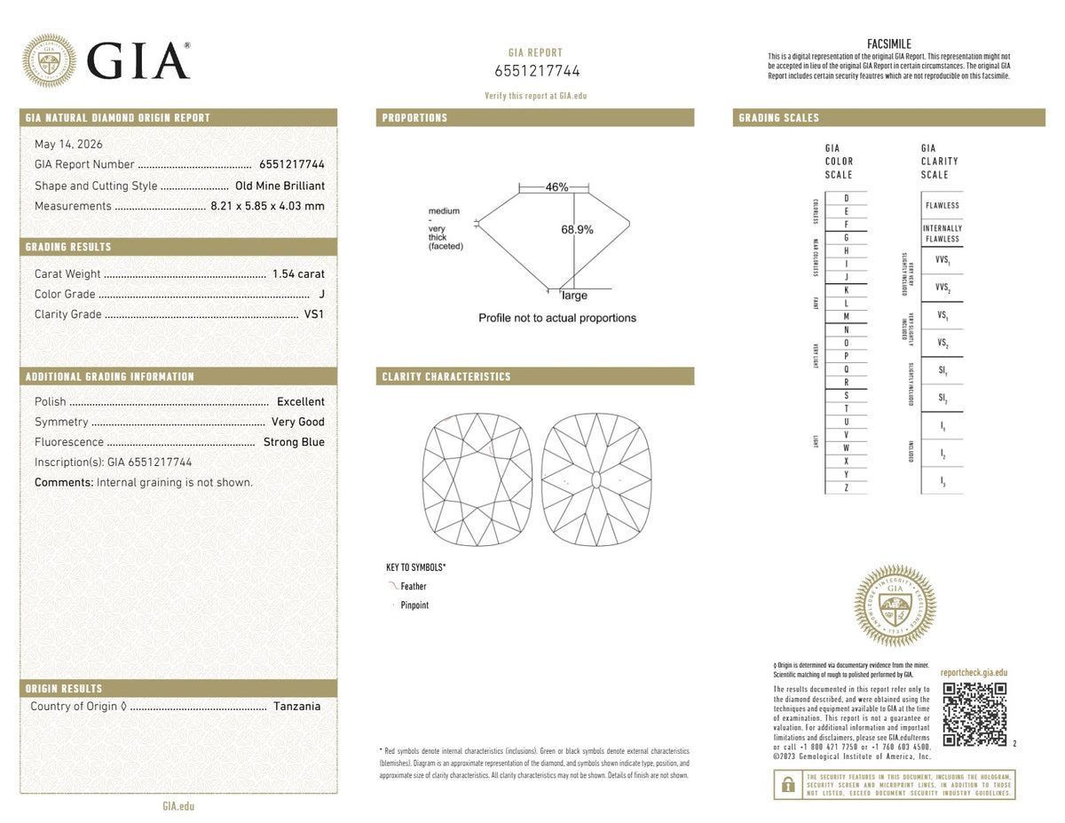 1.54ct | J/VS1 Cushion Shape Old Mine Cut Diamond (GIA) - Modern Rustic Diamond