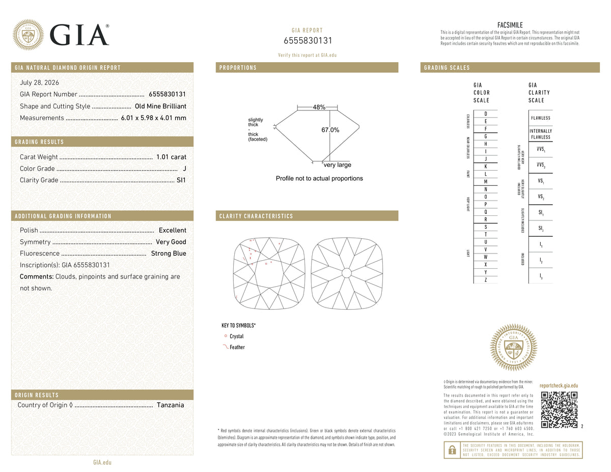 1.01ct | J/SI1 Cushion Shape Old Mine Cut Diamond (GIA) - Modern Rustic Diamond