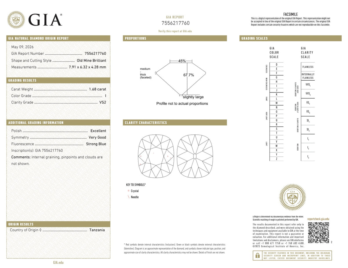 1.68ct | I/VS2 Cushion Shape Old Mine Cut Diamond (GIA) - Modern Rustic Diamond