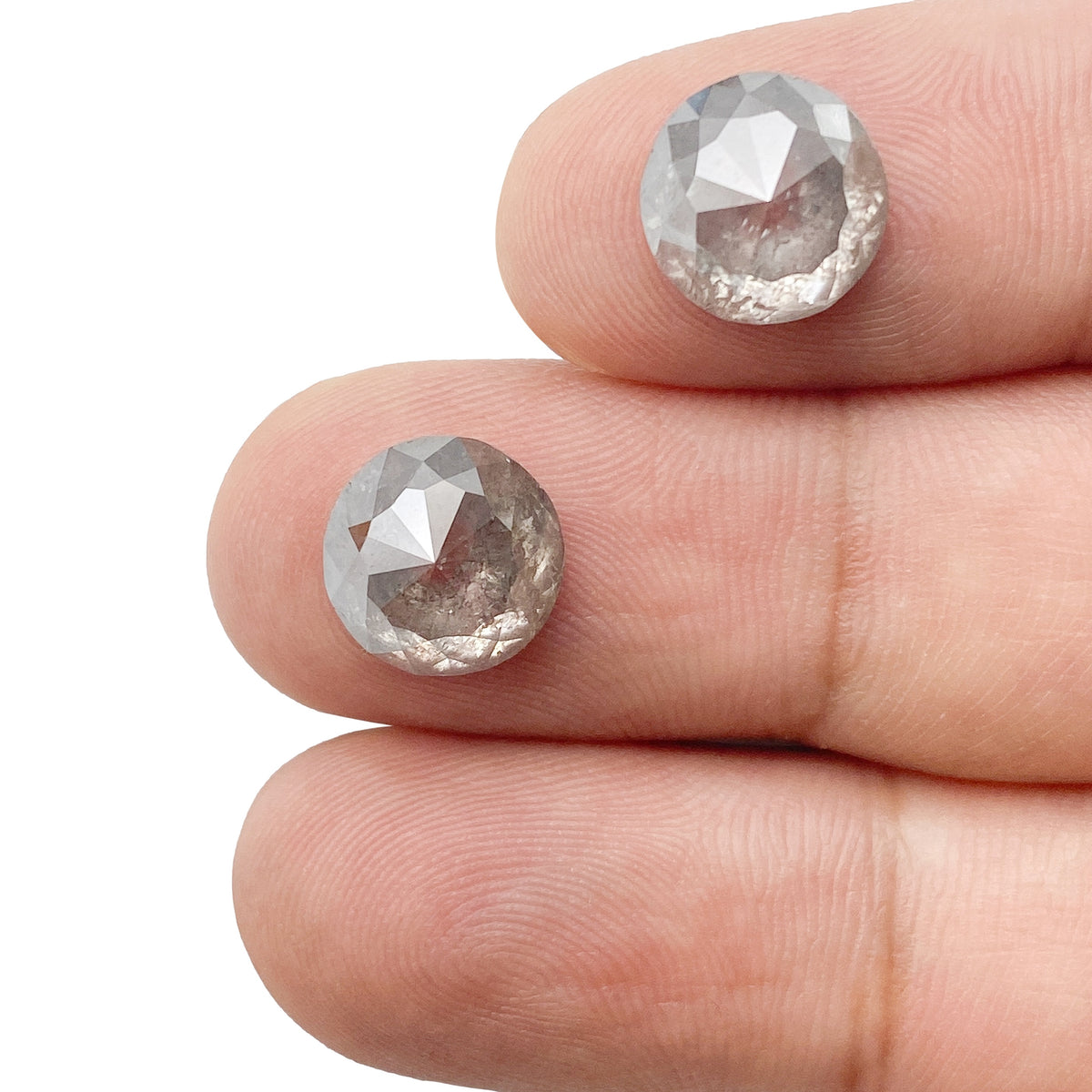 7.50cttw | Salt & Pepper Round Shape Rose Cut Diamond Matched Pair - Modern Rustic Diamond
