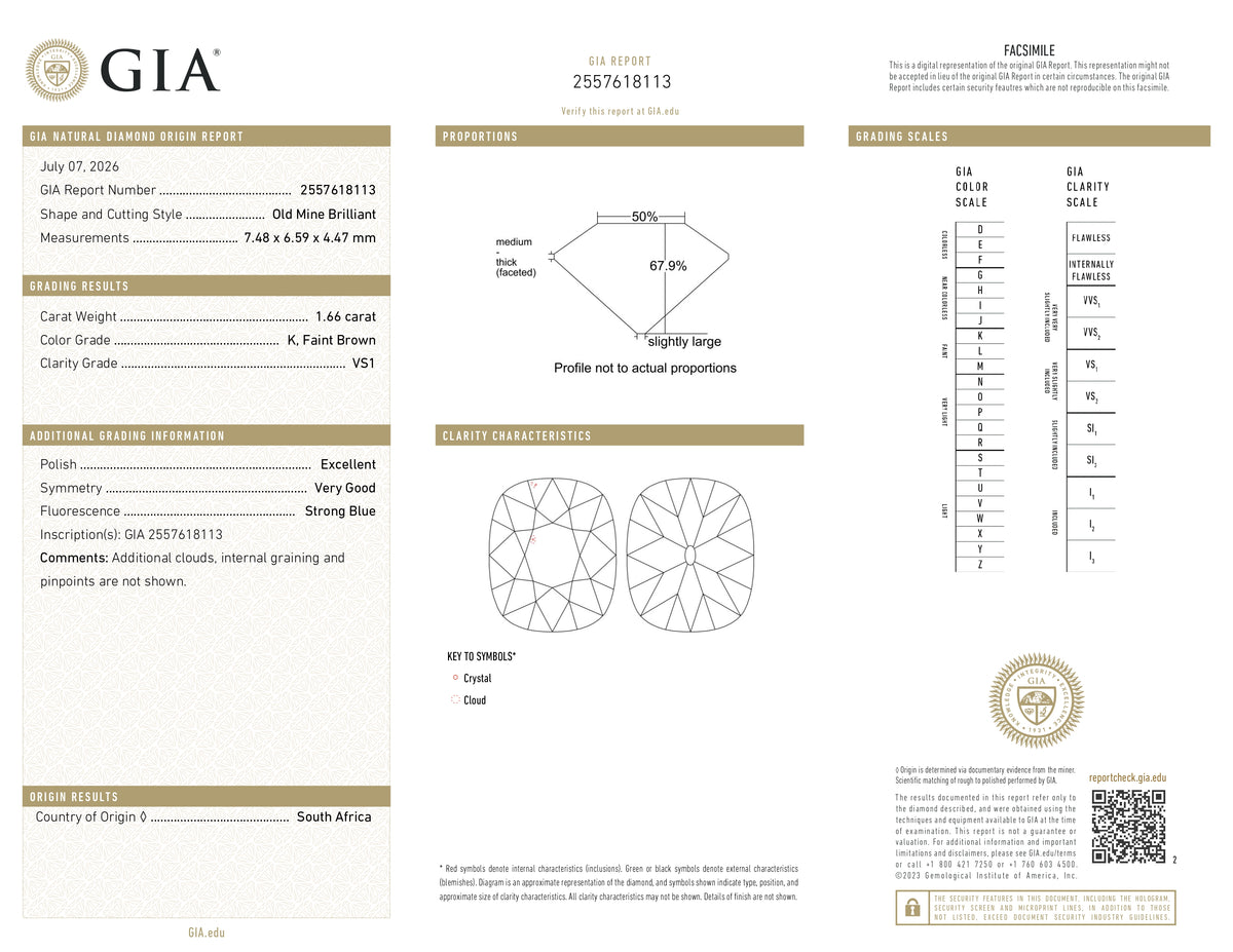 1.66ct | K/VS1 Cushion Shape Old Mine Cut Diamond (GIA) - Modern Rustic Diamond