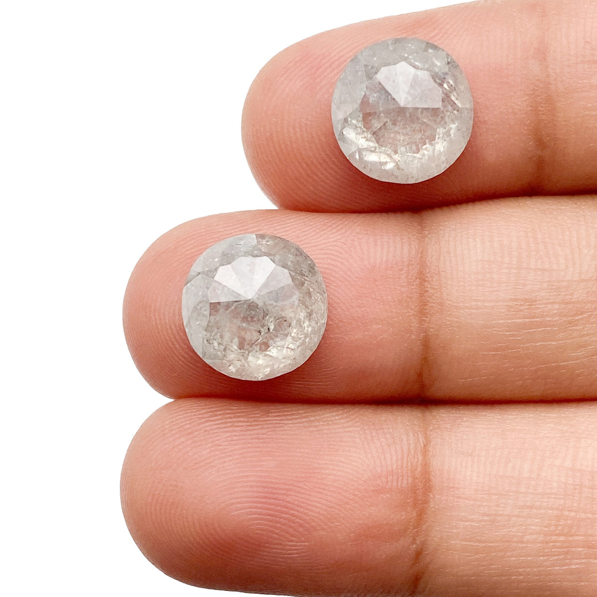 7.63cttw | Salt & Pepper Round Shape Rose Cut Diamond Matched Pair - Modern Rustic Diamond