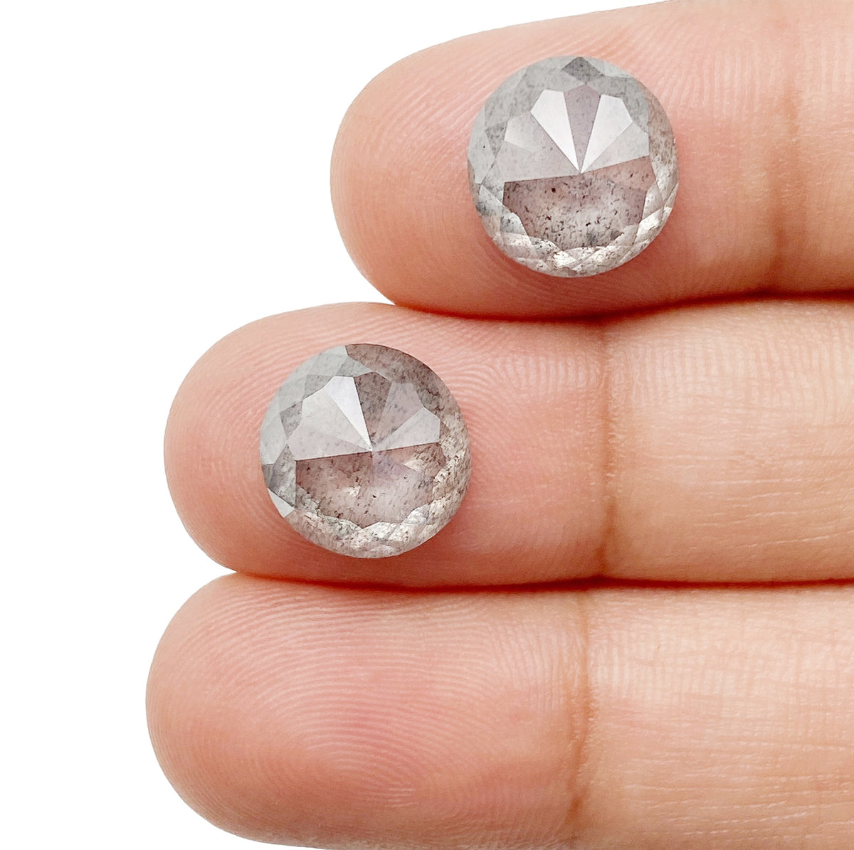 7.69cttw | Salt & Pepper Round Shape Rose Cut Diamond Matched Pair - Modern Rustic Diamond