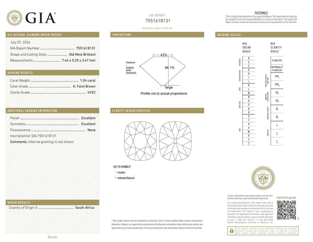 1.04ct | K/VVS2 Cushion Shape Old Mine Cut Diamond (GIA) - Modern Rustic Diamond