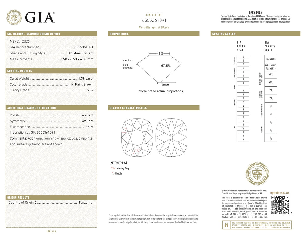 1.39ct | K/VS2 Cushion Shape Old Mine Cut Diamond (GIA) - Modern Rustic Diamond