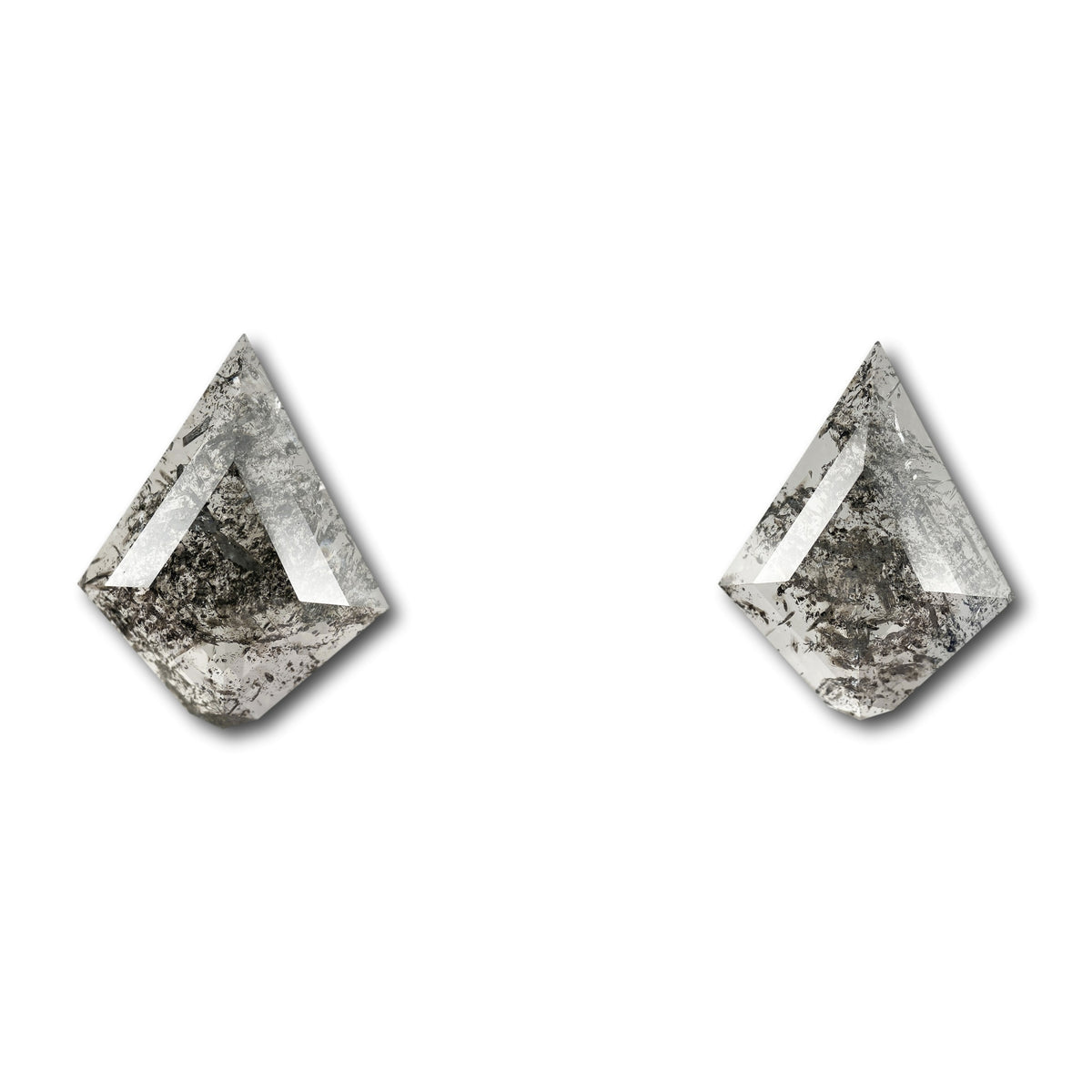 7.76cttw | Salt & Pepper Kite Shape Rose Cut Diamond Matched Pair - Modern Rustic Diamond