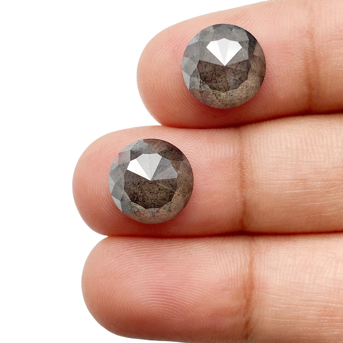 7.78cttw | Salt & Pepper Round Shape Rose Cut Diamond Matched Pair - Modern Rustic Diamond