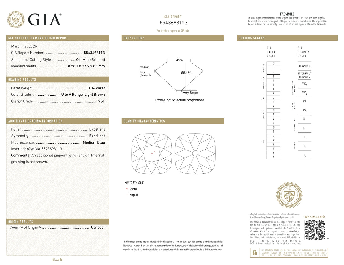 3.34ct | U-V/VS1 Cushion Shape Old Mine Cut Diamond (GIA) - Modern Rustic Diamond