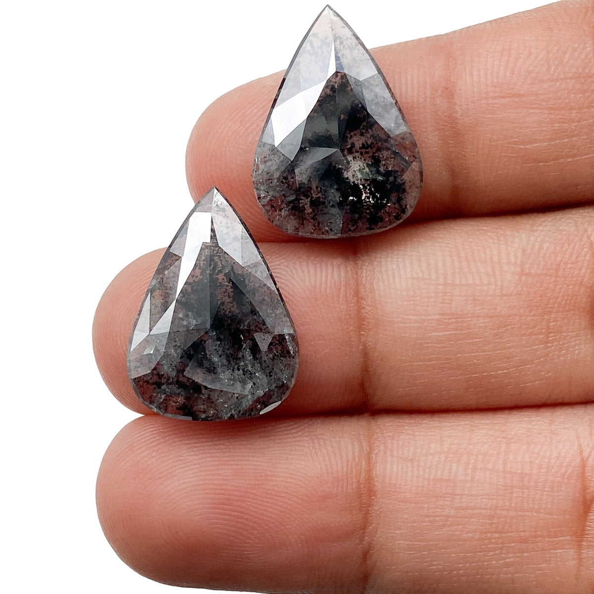 7.88cttw | Salt & Pepper Pear Shape Rose Cut Diamond Matched Pair - Modern Rustic Diamond