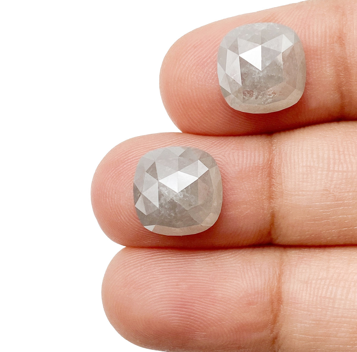 7.89cttw | Salt & Pepper Cushion Shape Rose Cut Diamond Matched Pair - Modern Rustic Diamond