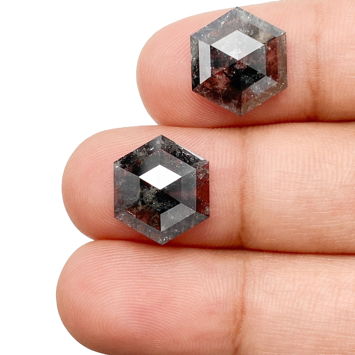 7.91cttw | Rustic Hexagon Shape Rose Cut Diamond Matched Pair - Modern Rustic Diamond