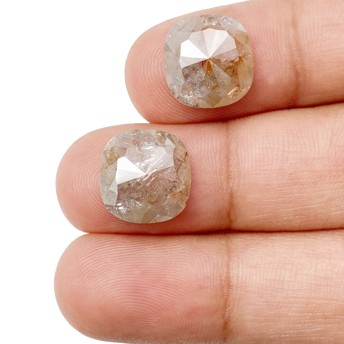 7.92cttw | Salt & Pepper Cushion Shape Rose Cut Diamond Matched Pair - Modern Rustic Diamond