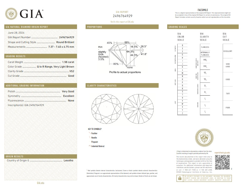 1.58ct | Q-R/VS2 Round Shape Brilliant Cut Diamond (GIA) - Modern Rustic Diamond