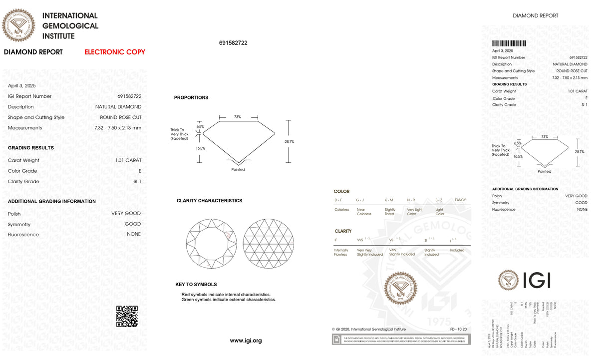 1.01ct | E/SI1 Round Shape Rose Cut Diamond (IGI) - Modern Rustic Diamond
