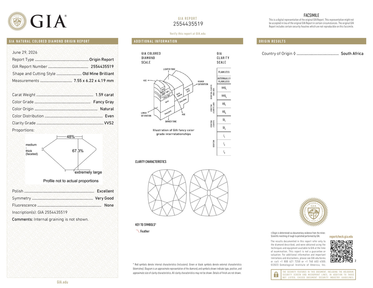 1.59ct | Fancy Gray VVS2 Cushion Shape Old Mine Cut Diamond (GIA) - Modern Rustic Diamond