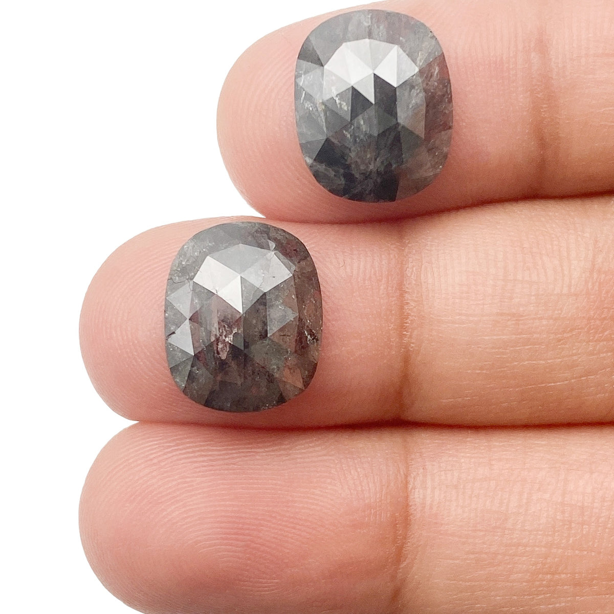 7.97cttw | Salt & Pepper Cushion Shape Rose Cut Diamond Matched Pair - Modern Rustic Diamond