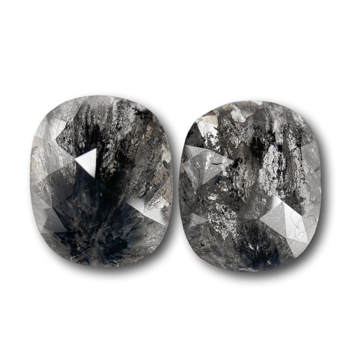 7.97cttw | Salt & Pepper Cushion Shape Rose Cut Diamond Matched Pair - Modern Rustic Diamond