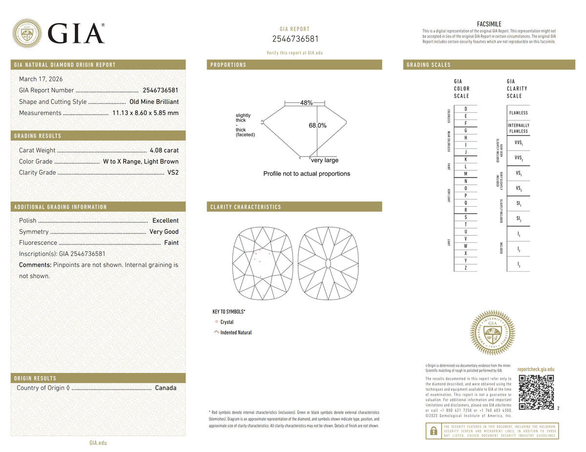 4.08ct | W-X/VS2 Cushion Shape Old Mine Cut Diamond (GIA) - Modern Rustic Diamond