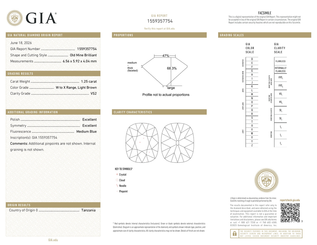 1.25ct | W-X/VS2 Cushion Shape Old Mine Cut Diamond (GIA) - Modern Rustic Diamond