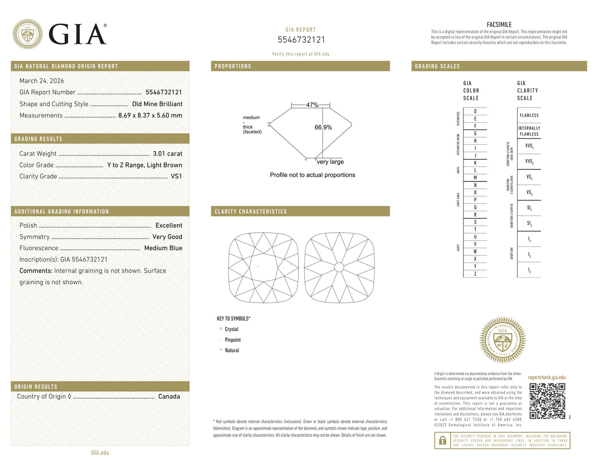3.01ct | Y-Z/VS1 Cushion Shape Old Mine Cut Diamond (GIA) - Modern Rustic Diamond