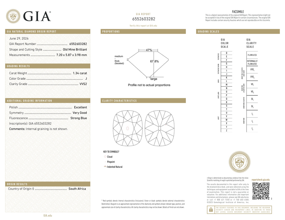 1.34ct | J/VVS2 Cushion Shape Old Mine Cut Diamond (GIA) - Modern Rustic Diamond
