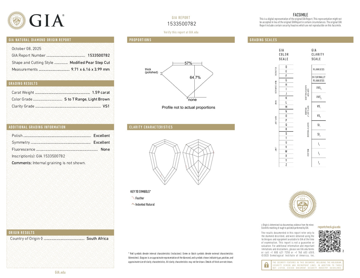1.59ct | S-T/VS1 Pear Shape Lattice Cut Diamond (GIA) - Modern Rustic Diamond